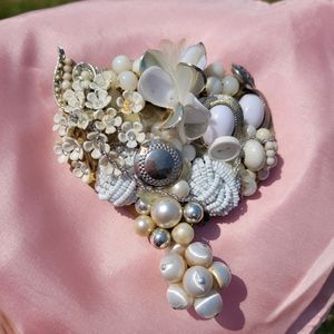 Handcrafted Brooch Embellished with Vintage Jewelry ~ OOAK ~ Pretty ~ Wedding ~